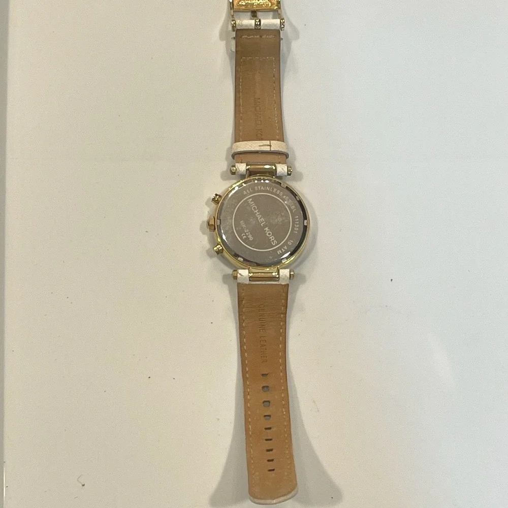 Michael Kors Parker MK-2290 Gold Tone White Leather Crystal Chronograph Watch